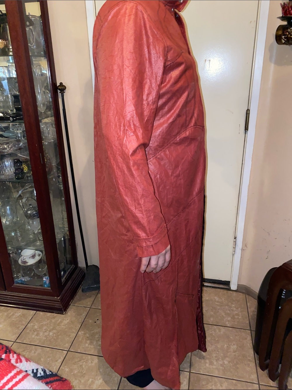 Marvel Large Star Lord Red Trench Coat with Brown Accent - Model is 5’11 Tall - Picture 7 of 8